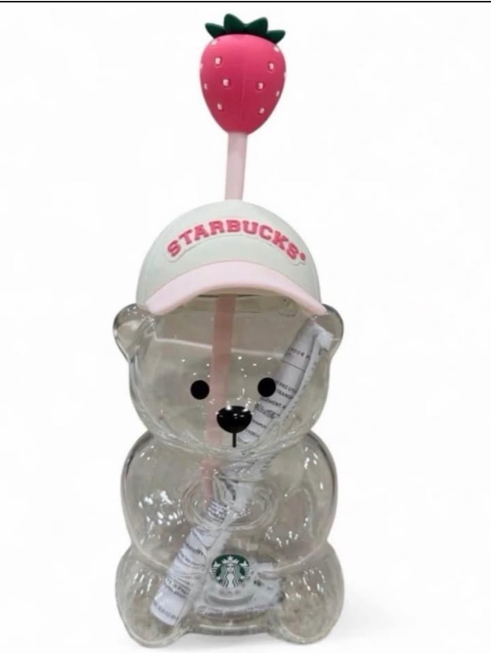 Starbucks Clear Bear Cup with Pink Strawberry Straw